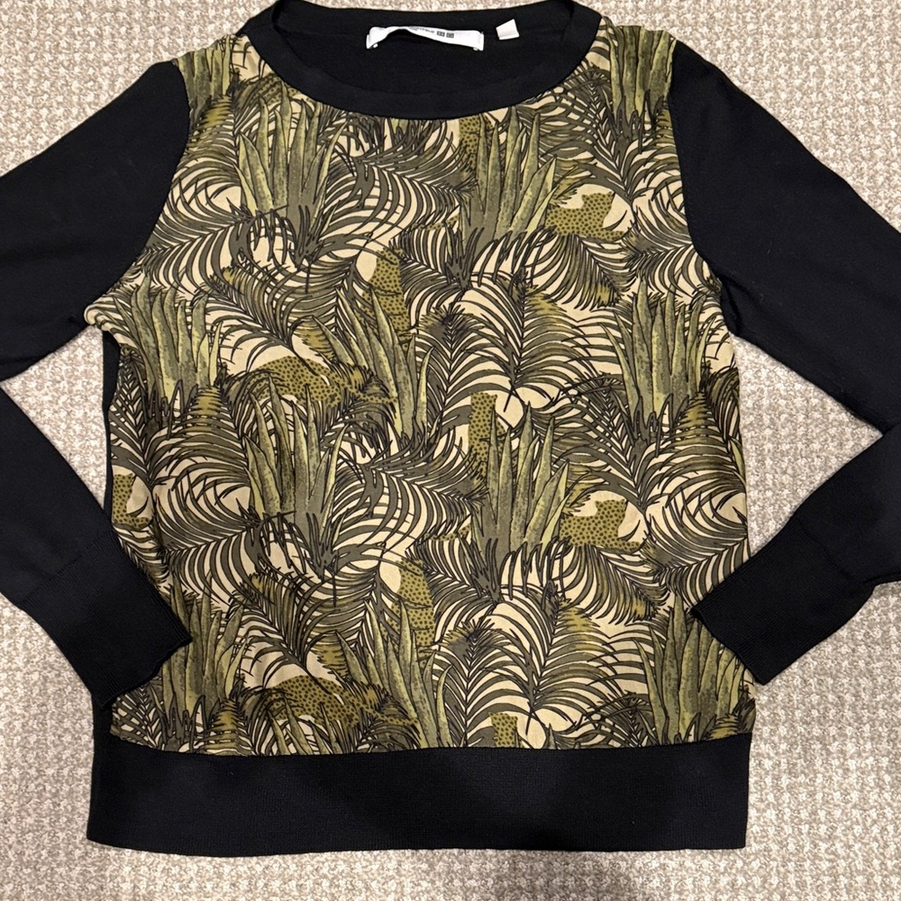 Cotton and Silk Jungle Panel Sweatshirt in Olive & Black
